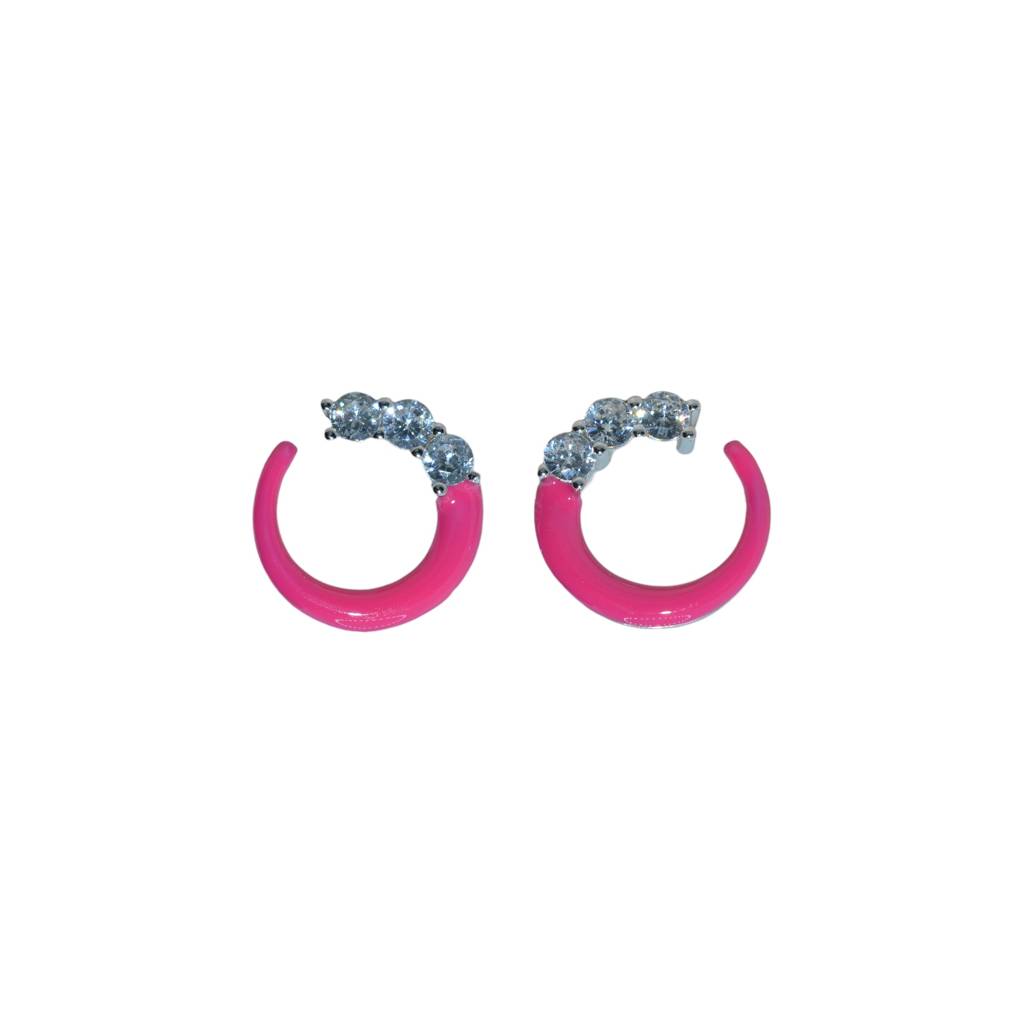 Charming Pink Enamel Circle Stud Earrings : 358