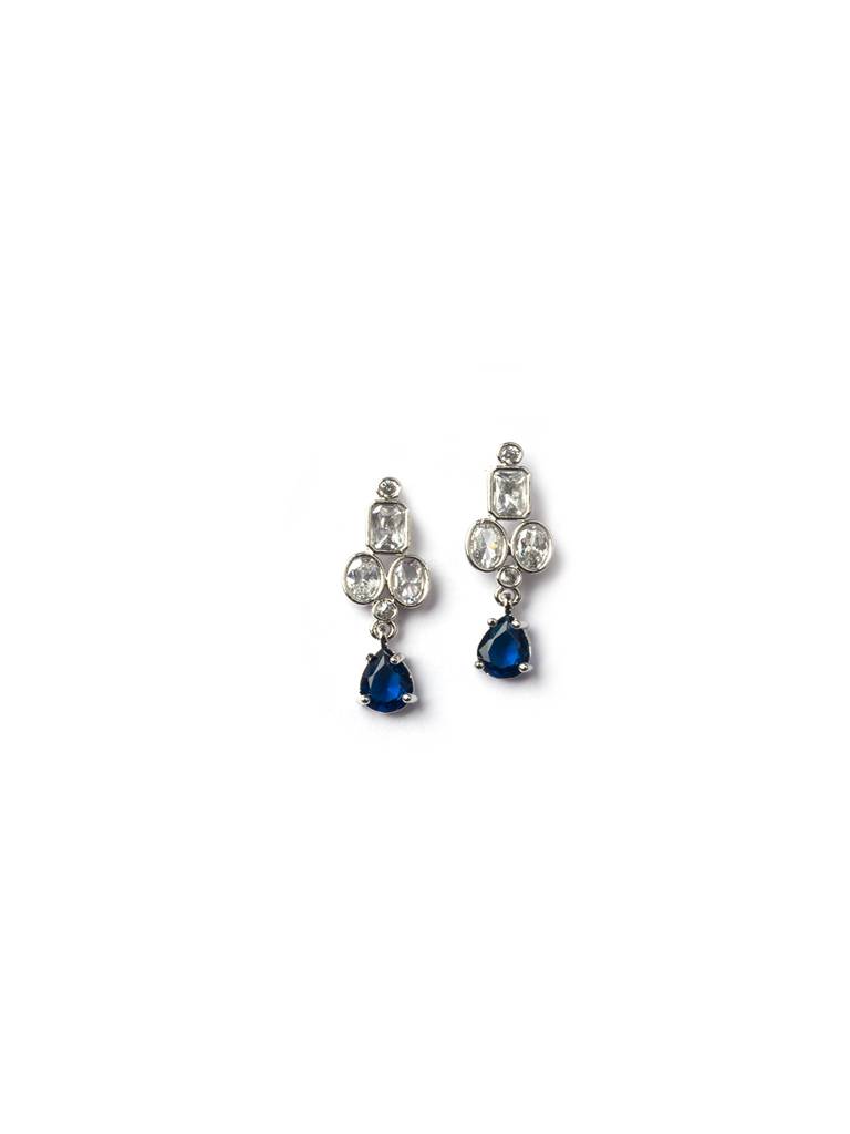 Sleek Silver Finish Ad Necklace Set-Ad145 : AD145BLUE