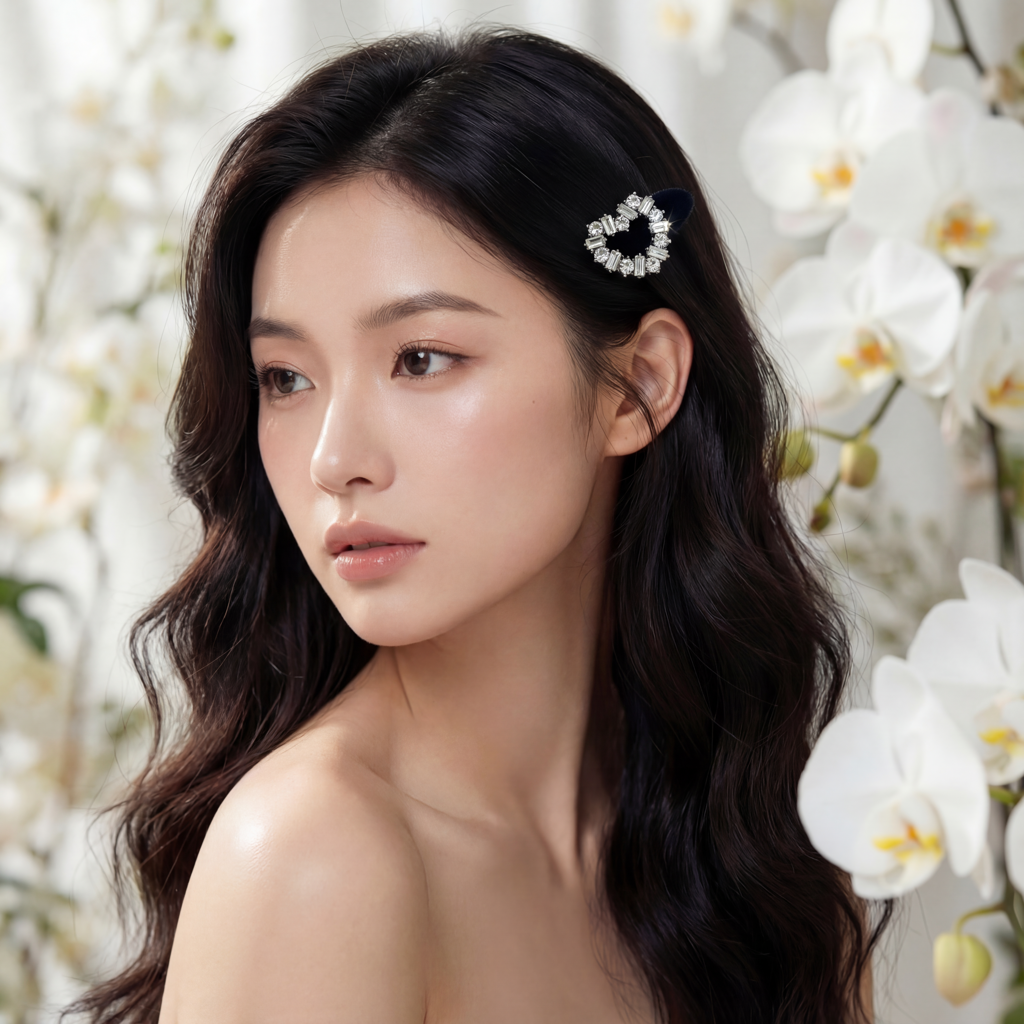 Velvet Noir Crystal Heart Hair Clip : YUFSHR204