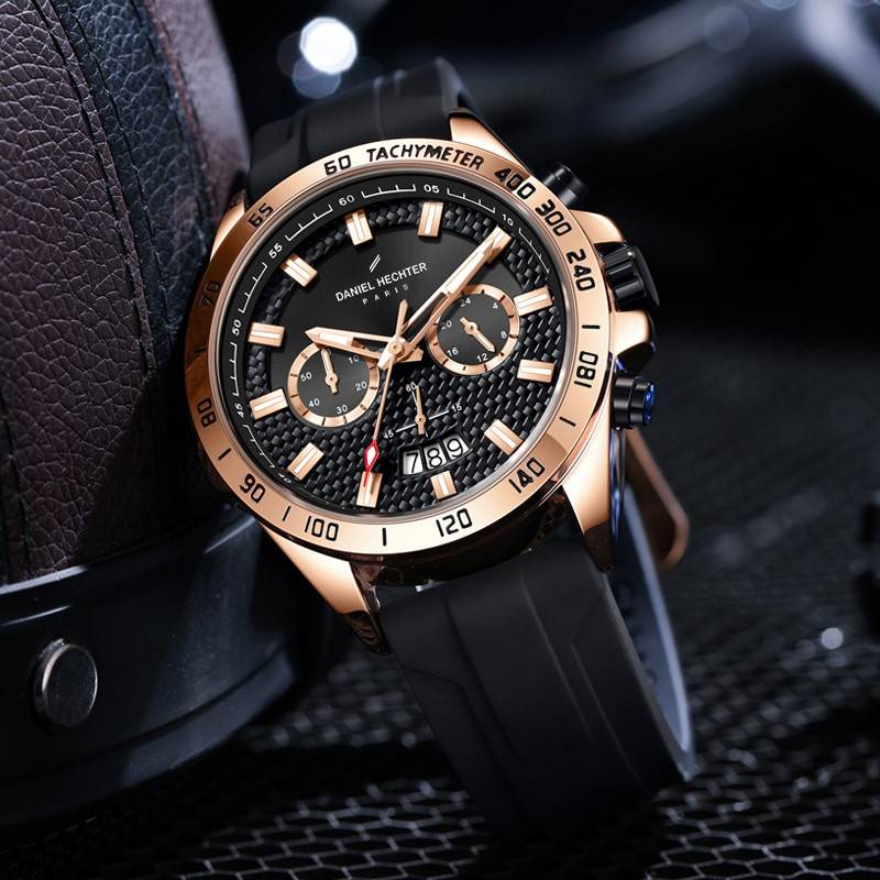 Daniel Hechter Paris Pantheon Collection Pantheon Collection Unique Multifunctional Watch For Men With Textured R : DHM1010-01