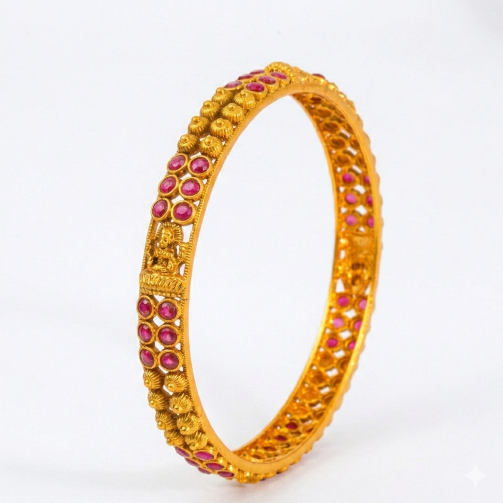 Antique Lakshmi Ruby Sunburst Cutwork Paired Bangle | 1 Gram Gold-Plated : V-2484