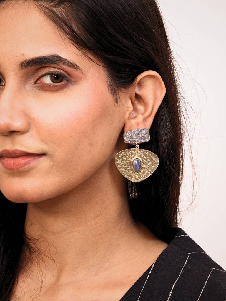 Kanak Dual Tone Brass Earrings For Women 18K Gold Plated Handmade : BJV058