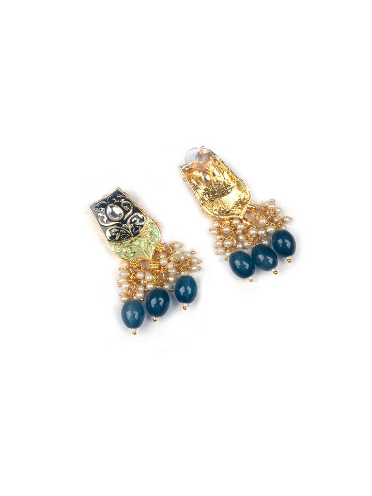 Dual Colour Kundan Meenakari Necklace Set With Earrings And Maangtika : Kundan08Blue