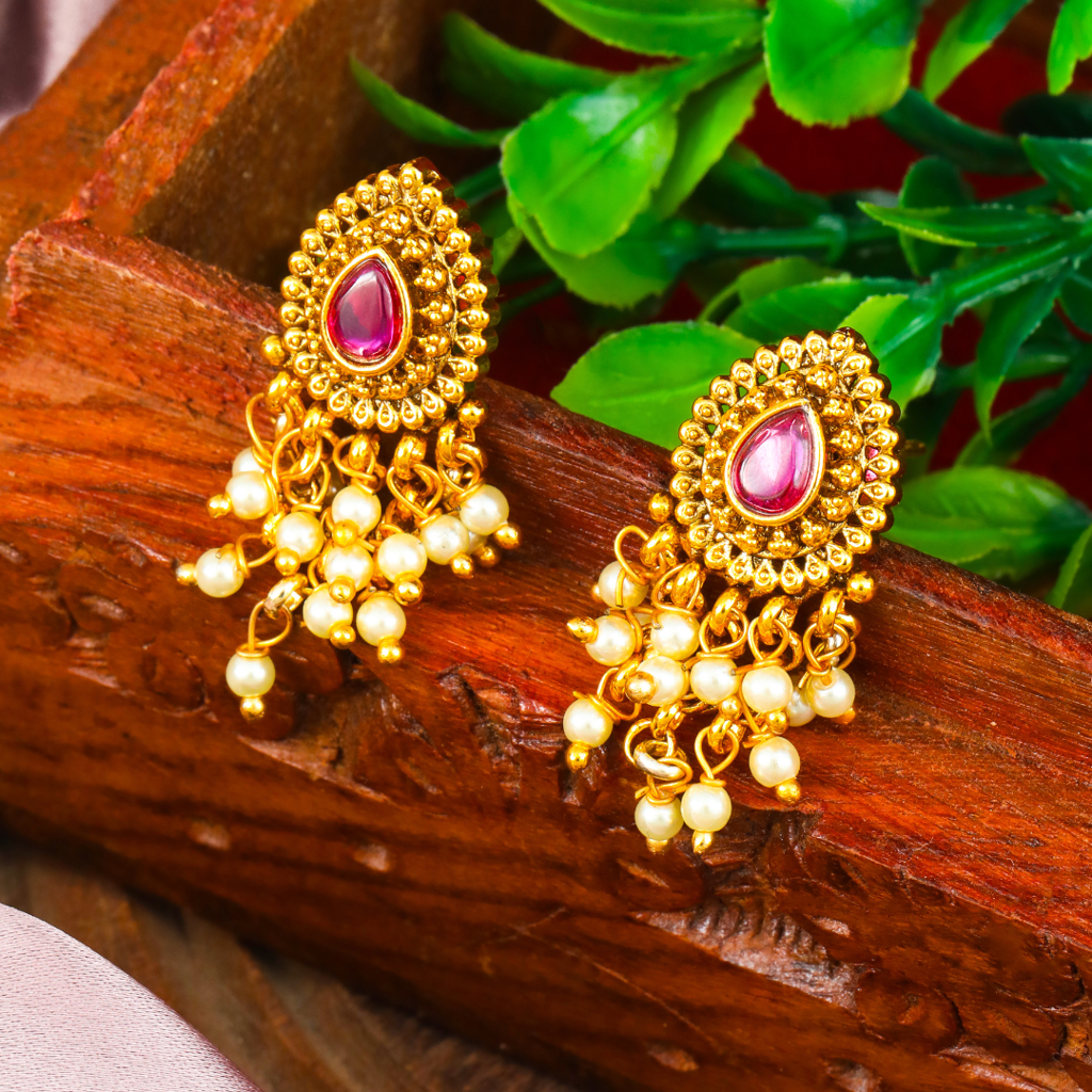 Heritage Temple Jewellery Drop Earrings | Premium Gold Plated : R-2153