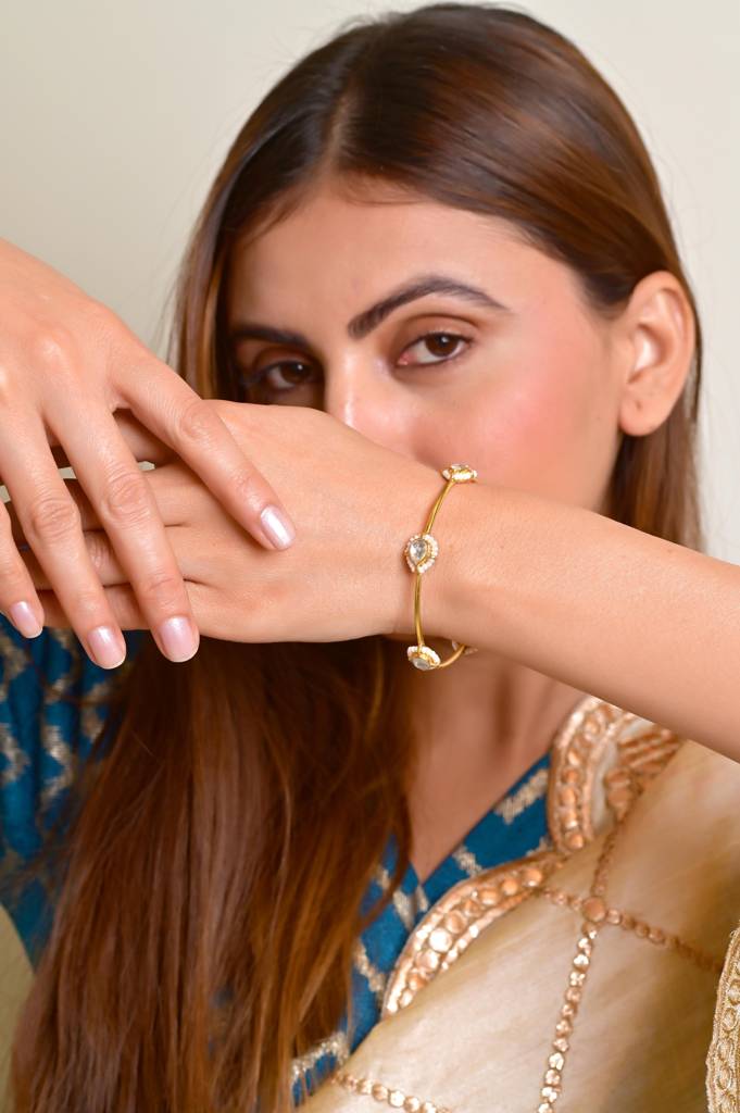 925 Sterling Silver Traditional Bangle With Crystal Polki-3759 : 3759