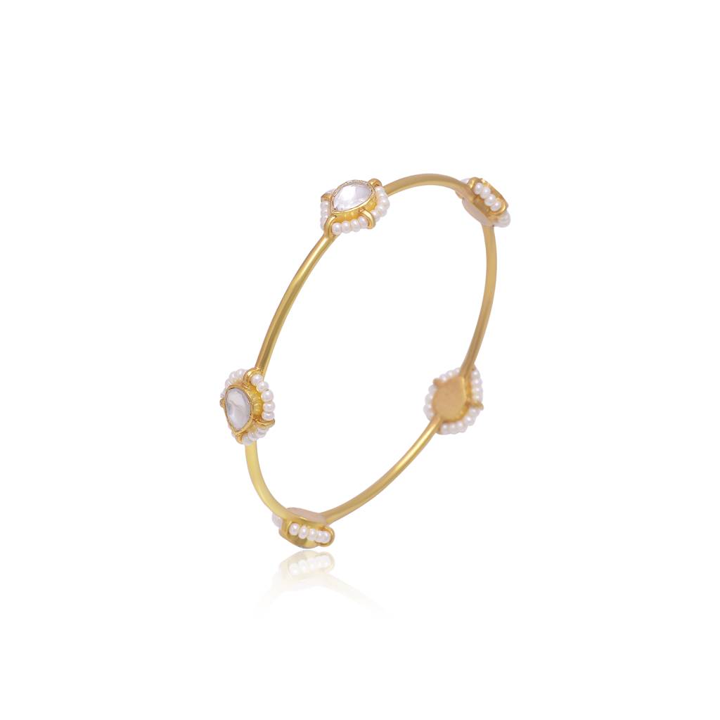 925 Sterling Silver Traditional Bangle With Crystal Polki-3759 : 3759