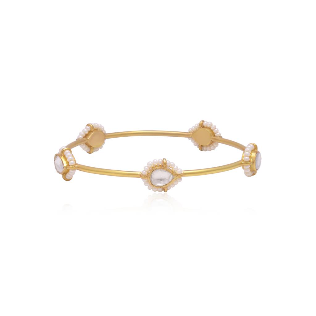 925 Sterling Silver Traditional Bangle With Crystal Polki-3759 : 3759