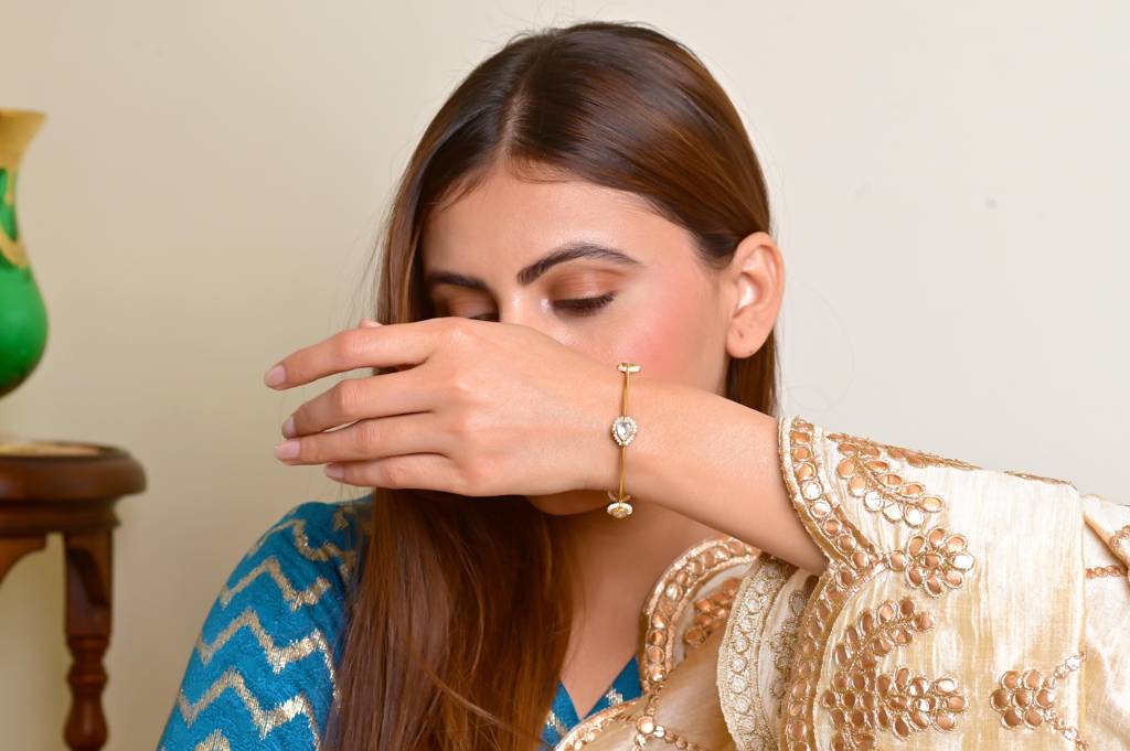 925 Sterling Silver Traditional Bangle With Crystal Polki-3759 : 3759