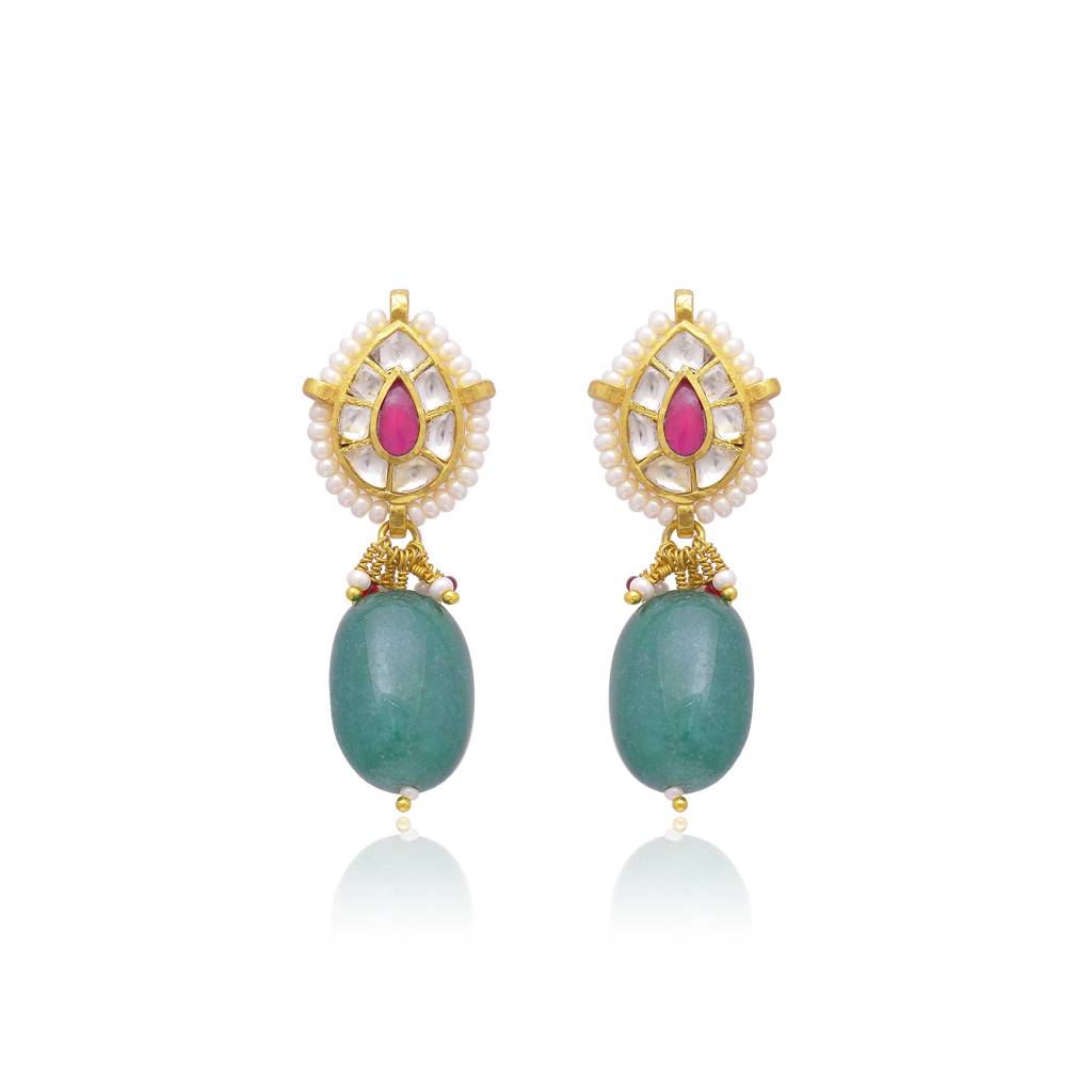 925 Sterling Silver Earring With Crystal Polki And Semi Precious Stone : 3761