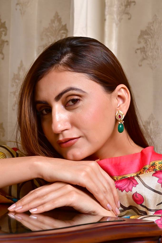 925 Sterling Silver Earring With Crystal Polki And Semi Precious Stone : 3761