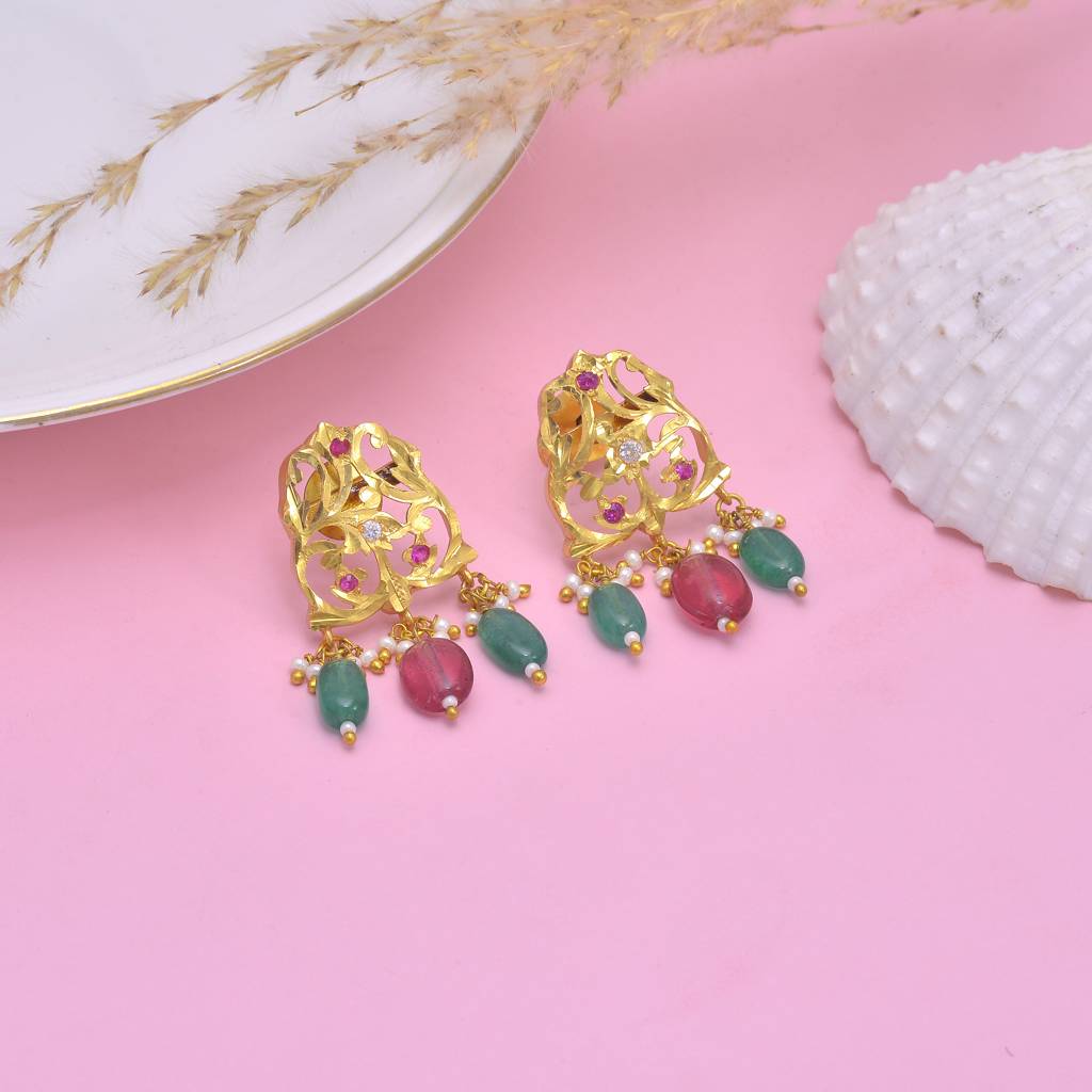 925 Sterling Silver Traditional Earring With Elegant Semi Precious Stones : 3762