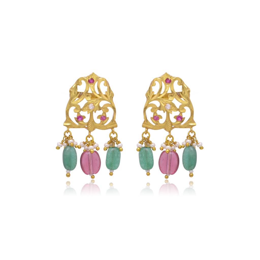 925 Sterling Silver Traditional Earring With Elegant Semi Precious Stones : 3762