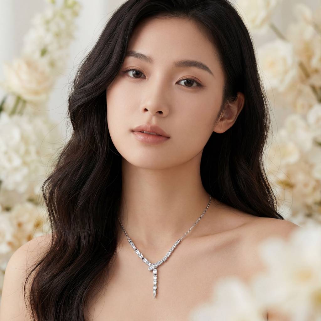 Korean Tapered Baguette Y-Necklace : YUFSNL233