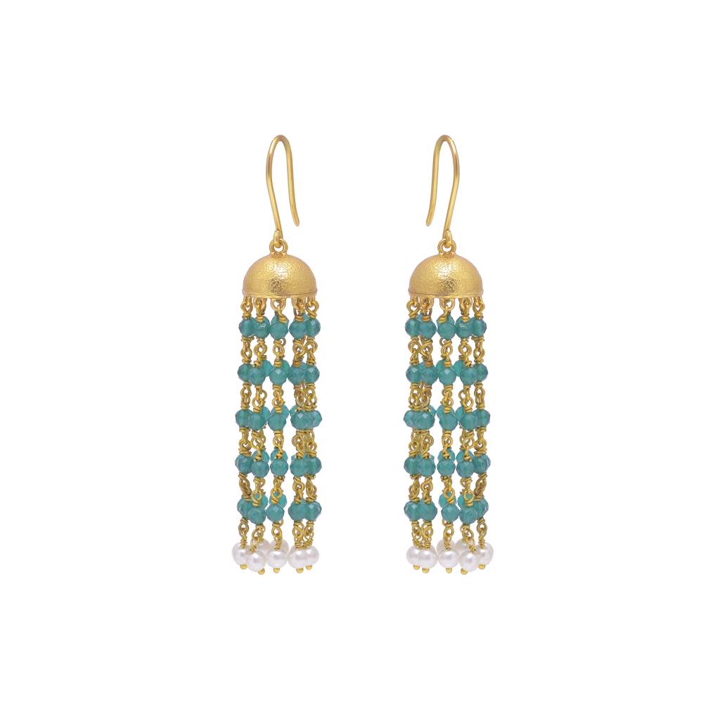 925 Sterling Silver Jumki With Green Oxen Beads : 3764