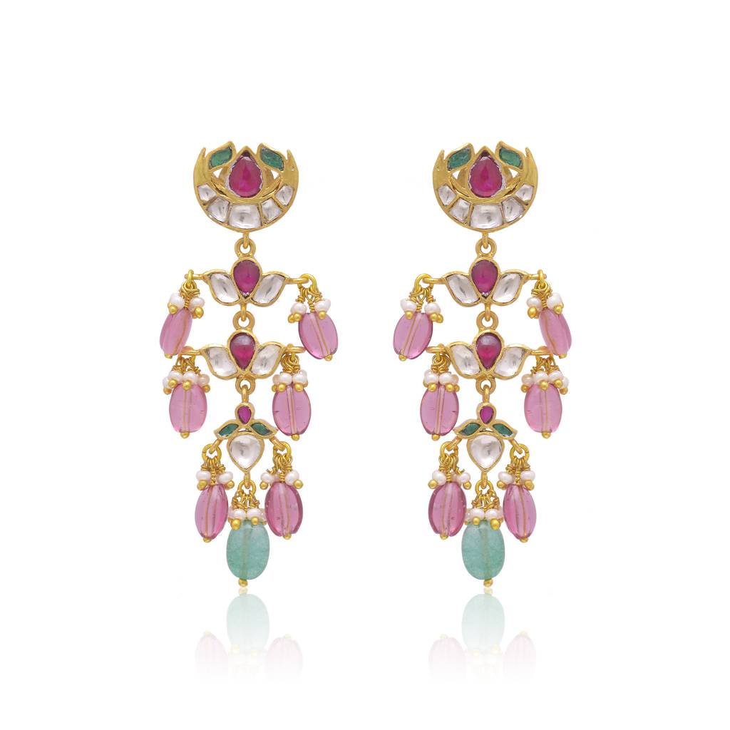 925 Sterling Silver Traditional Earring With Semi Precious Stones : 3766