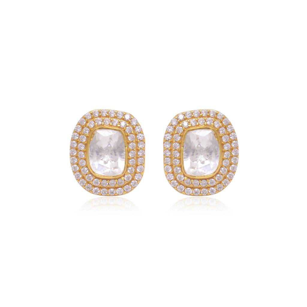 925 Sterling Silver Stud With Moissanite Polki And Cz : 3767