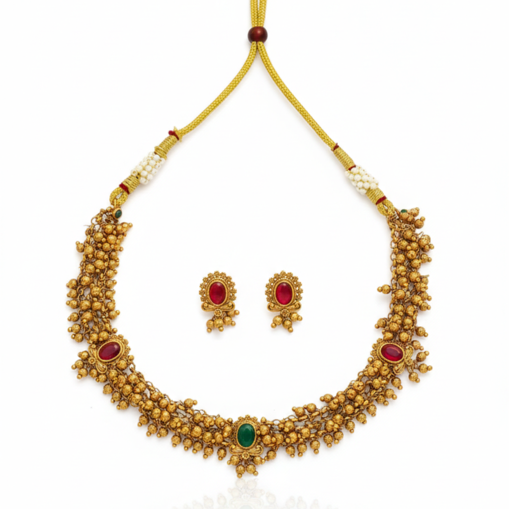 Hemalatha Necklace Set  – 1 Gram Gold Plated Temple Jewellery : T-74
