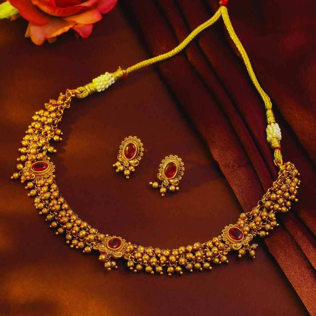 Hemalatha Necklace Set  – 1 Gram Gold Plated Temple Jewellery : T-74