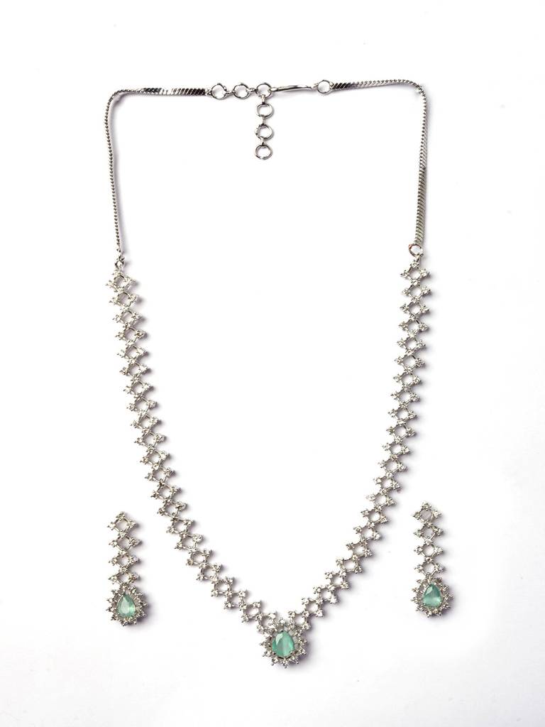 Handmade Sleek Ad Pendant Style Necklace Setâ : AD143MINT