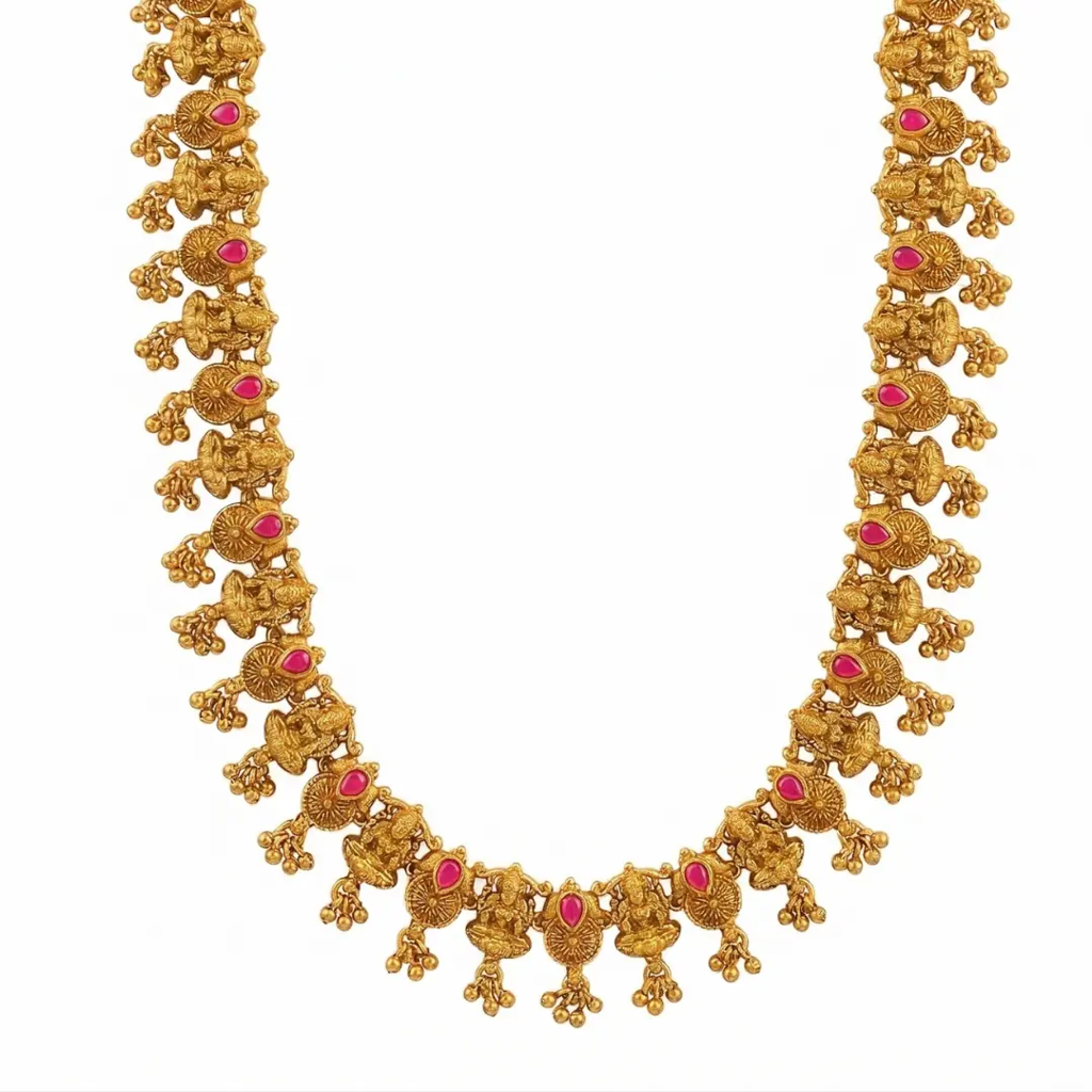 1 Gram Gold Plated Choker Necklace | Deity Coin Short Necklace Set : J-833