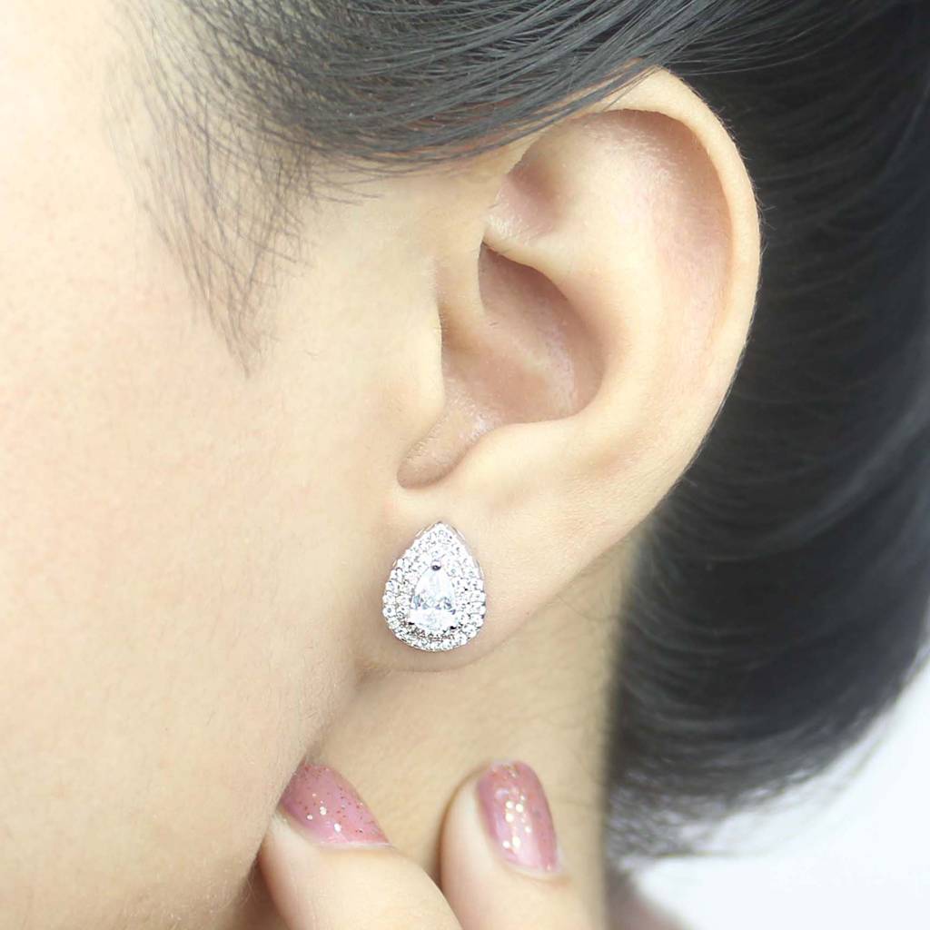 925 Silver Almond Shape Classy Studs Earrings | Silver Teardrop Shape Pear Studs : TWP1033
