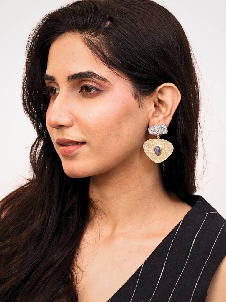 Kanak Dual Tone Brass Earrings For Women 18K Gold Plated Handmade : BJV058