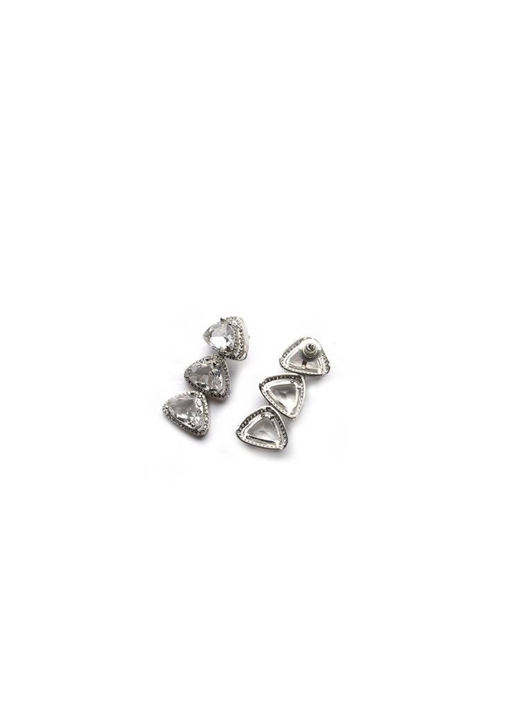 Silver Plated Bold Triangle Necklace Set With Long Earrings : AD124WHITE