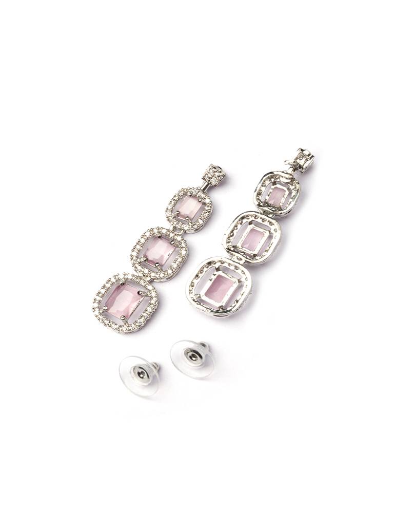 Silver-Plated American Diamond Studded Layered Jewellery Set : AD140PINK