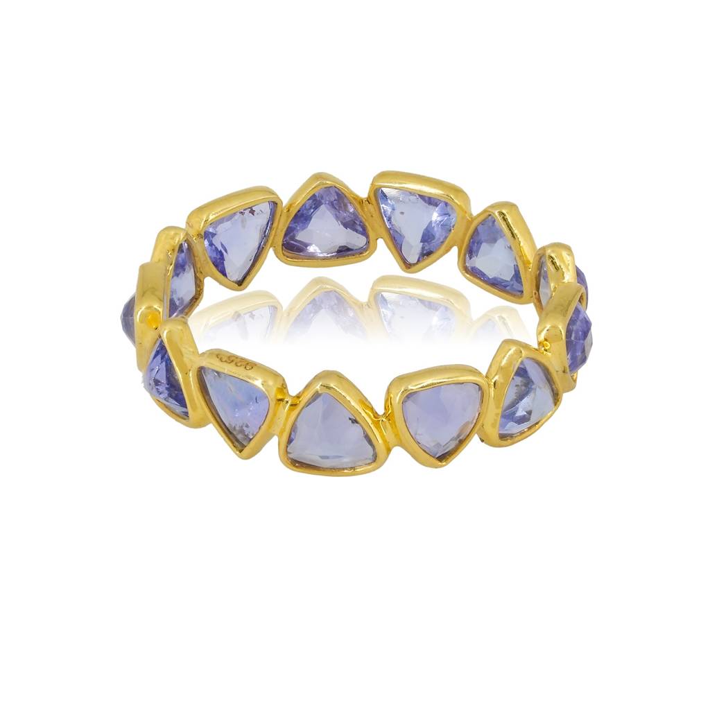 Trillion Tanzanite Band Ring In 18K Gold-Plated 925 Silver : RG0001