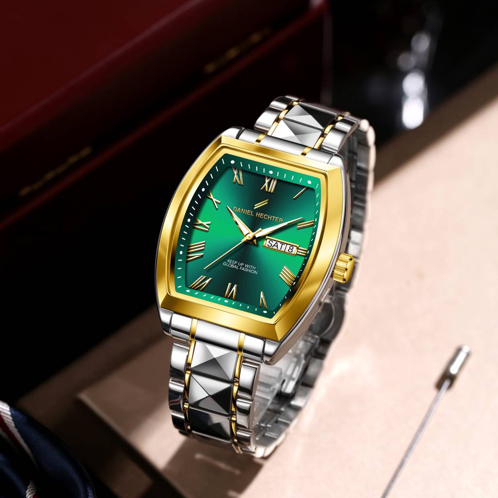 Daniel Hechter Duroc Collection Luxury Watch For Men With Roman Indices, Day-Date Display And Two-Tone Studded St : DHM1025-33