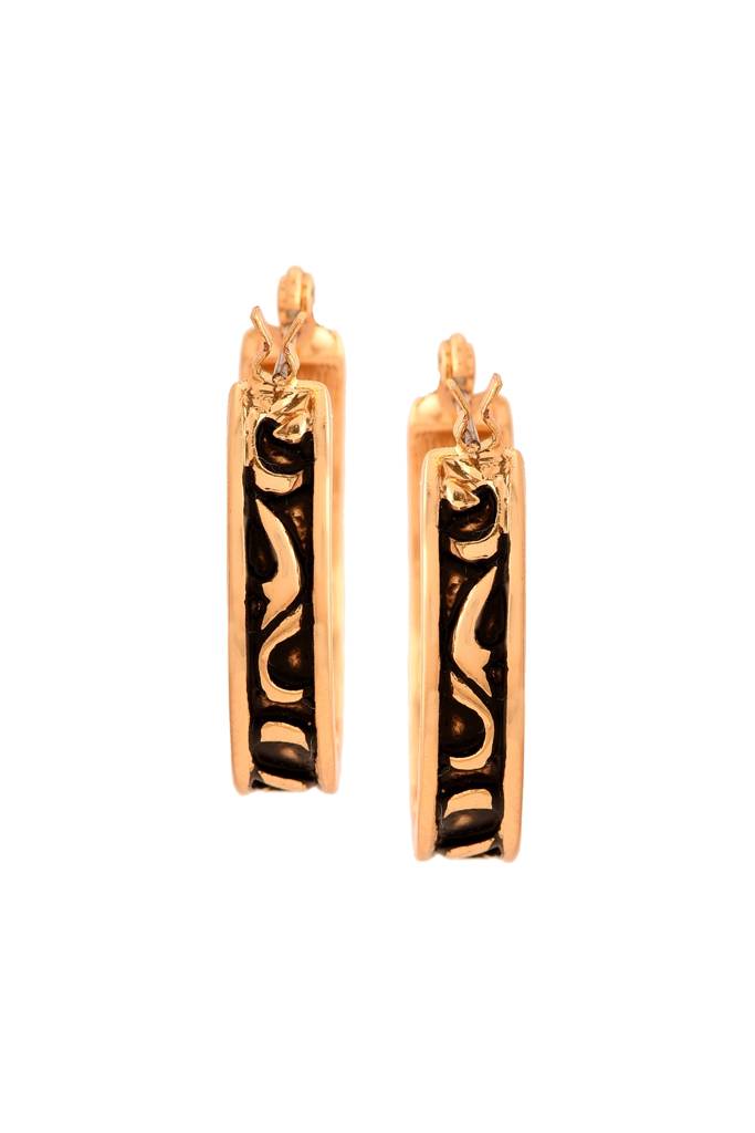 Estele Rose Gold Tone Plated Black And White Enamel With Austrian Crystal Stone Stud Earrings : 389708ER