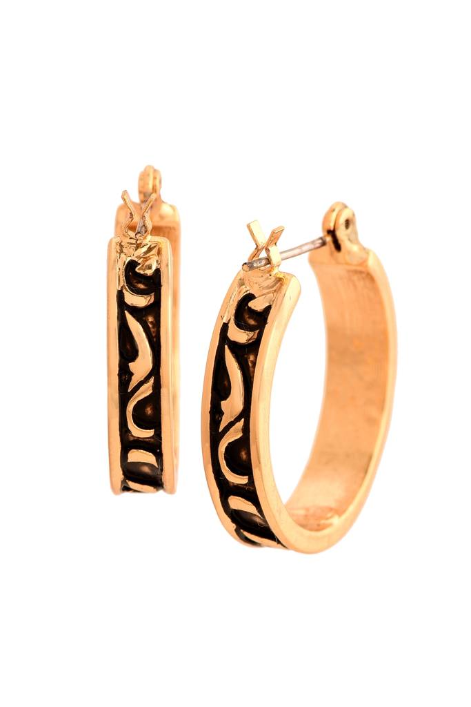 Estele Rose Gold Tone Plated Black And White Enamel With Austrian Crystal Stone Stud Earrings : 389708ER