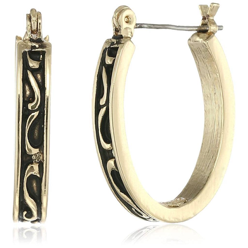 Estele Rose Gold Tone Plated Black And White Enamel With Austrian Crystal Stone Stud Earrings : 389708ER