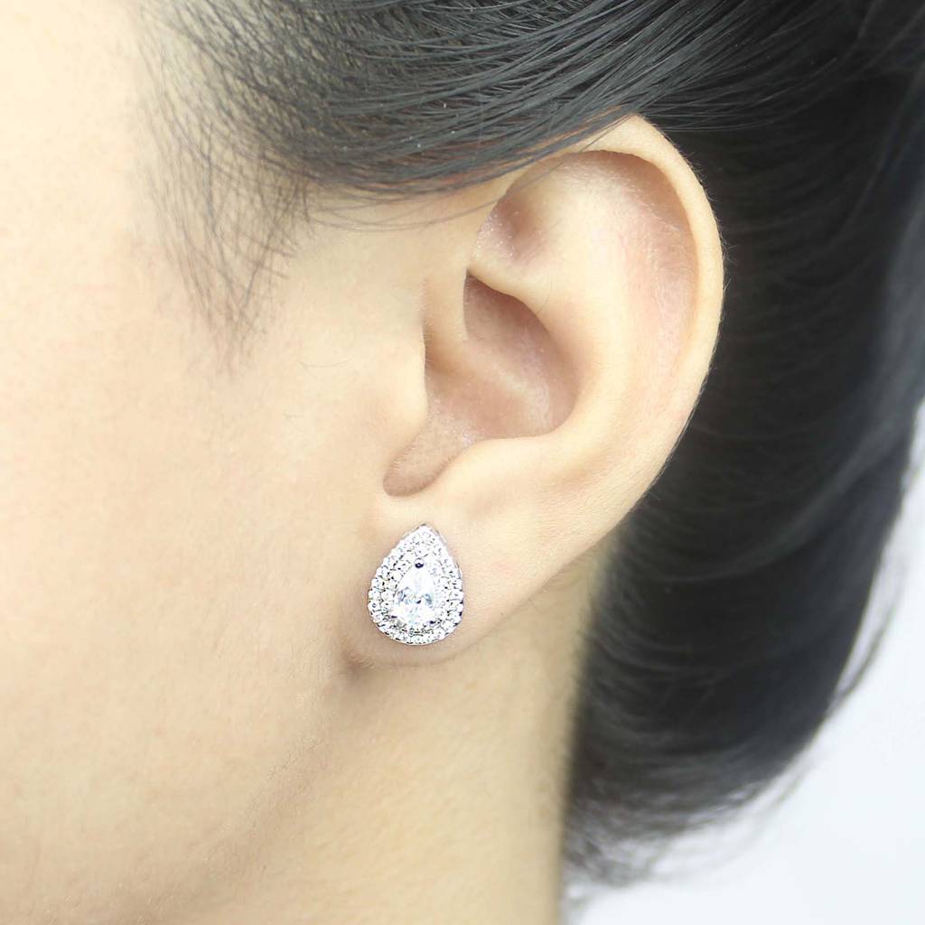 925 Silver Almond Shape Classy Studs Earrings | Silver Teardrop Shape Pear Studs : TWP1033