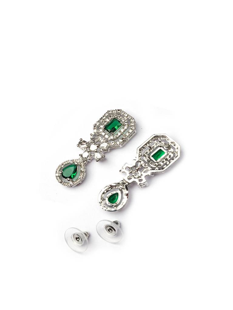 Silver Plated Brass Luxury American Diamond Necklace Set : AD136GREEN