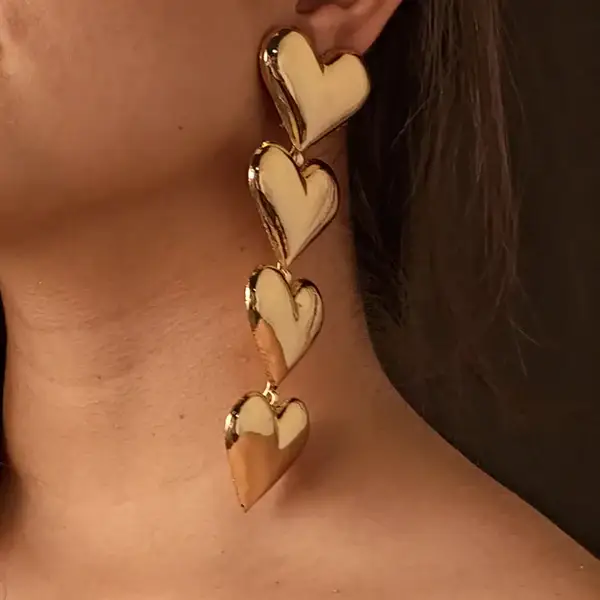 Tfc Bold Heart String Gold Plated Dangler Earrings : 10496