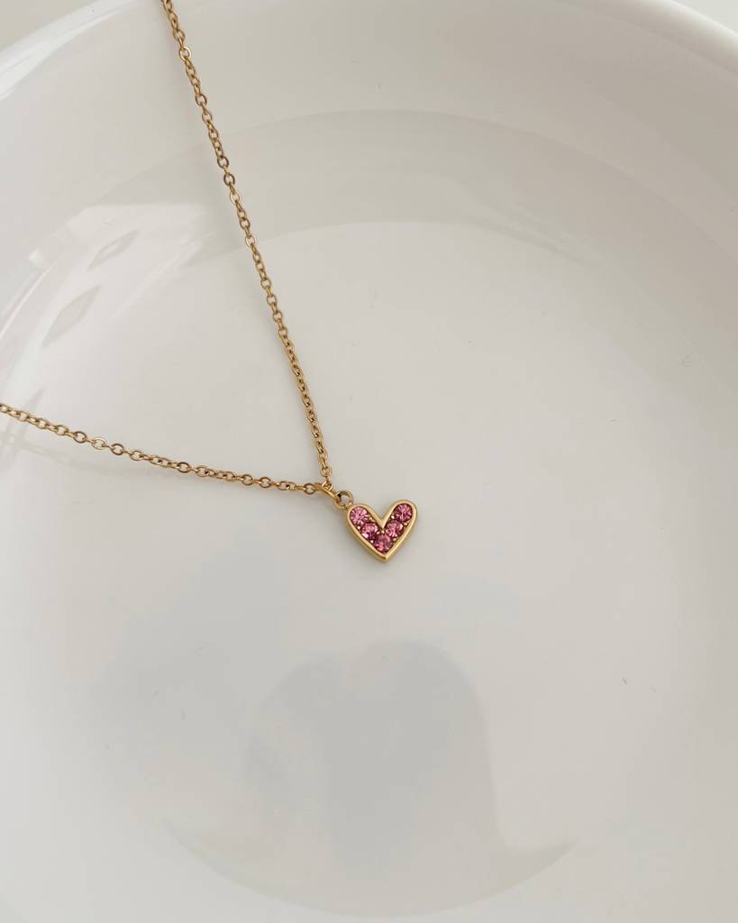 18K Gold Plated Pink Heart Necklace, Amara : N87