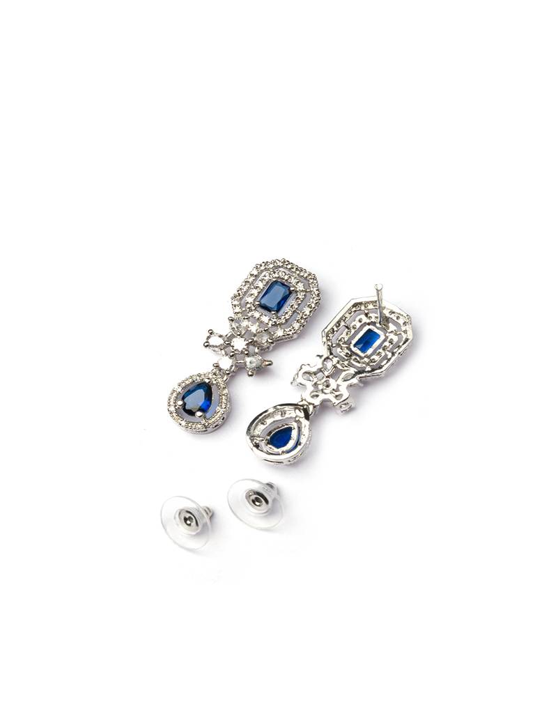 Silver Plated Brass Luxury American Diamond Necklace Set : AD136BLUE
