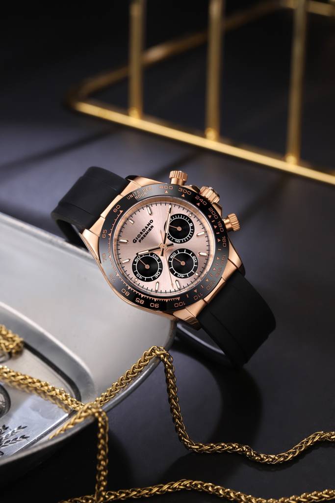 Premier Ember Collection Chronograph Analog Quartz Watch For Men With Round Sunray Dial, Three Sub-Dials, Baton  : GZ-50241-02