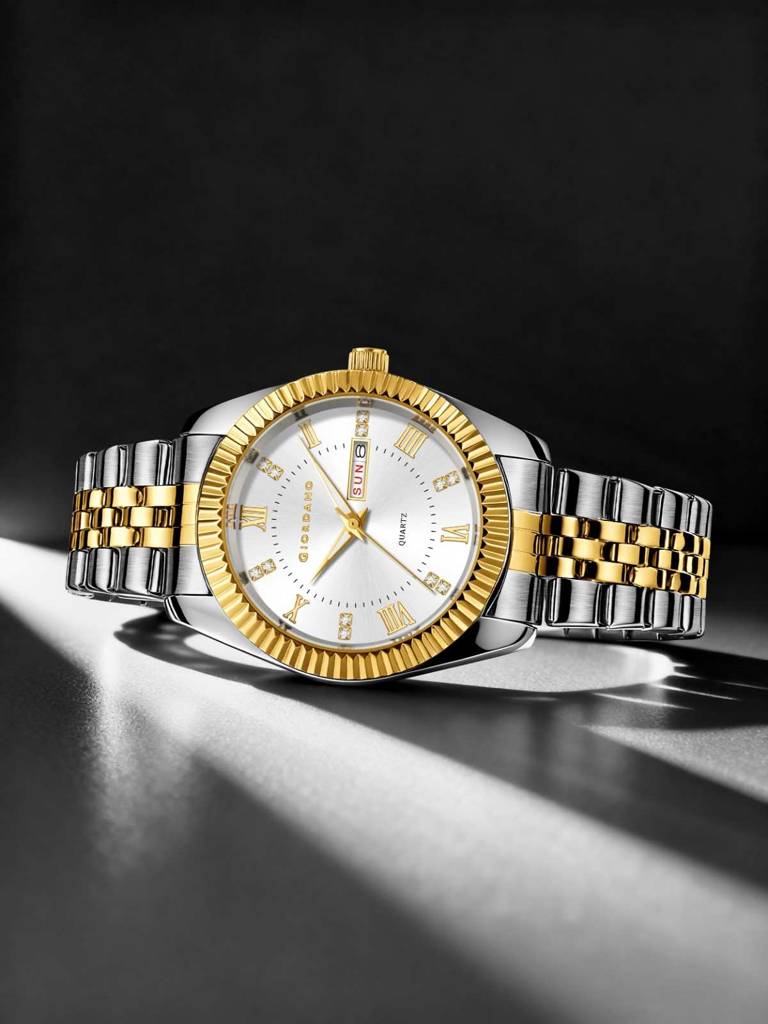 Giordano Analog Watch For Men - Dual-Tone Stainless Steel Strap, Crystal Indices And Fluted Bezel : GZ-50173-22