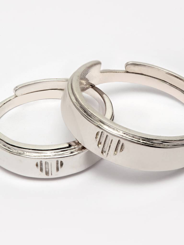Pure 925 Sterling Silver Heart Adjustable Couple Band For Men And Women : CSCPLR4_MF