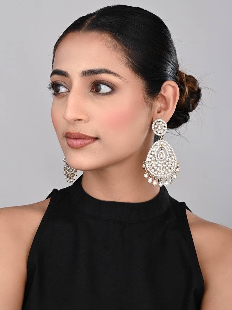 Gold Plated Kundan Chandbali Earring : S24KCER437GLD