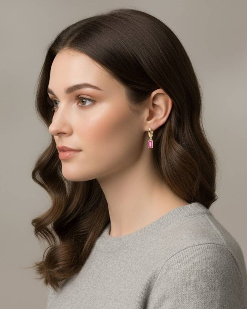 Birthstone Earrings For Women | Premium Baguette Huggies | Jan: Garnet : CJST201141405EV