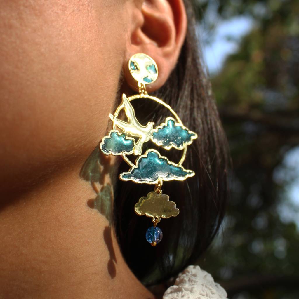 Bird & Sky Blue Resin Earrings : ACE281