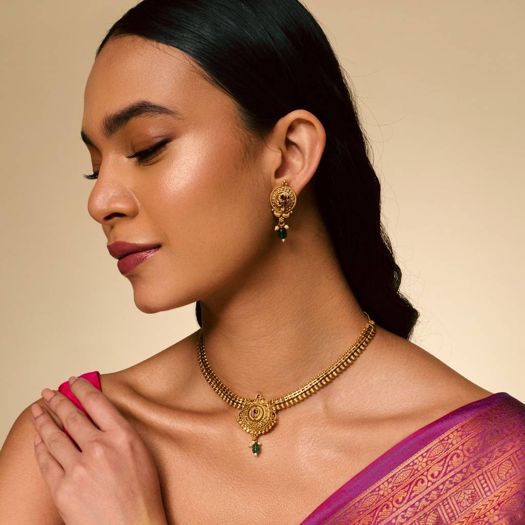 Ruby-Green Gold Plated - Festive Antique Necklace - 457666 : 457666