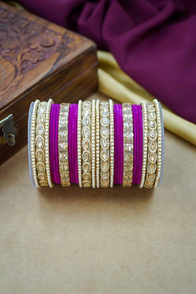 Premium Velvet Bangles Set – Wedding & Party Wear : HJ-28-24-RANI