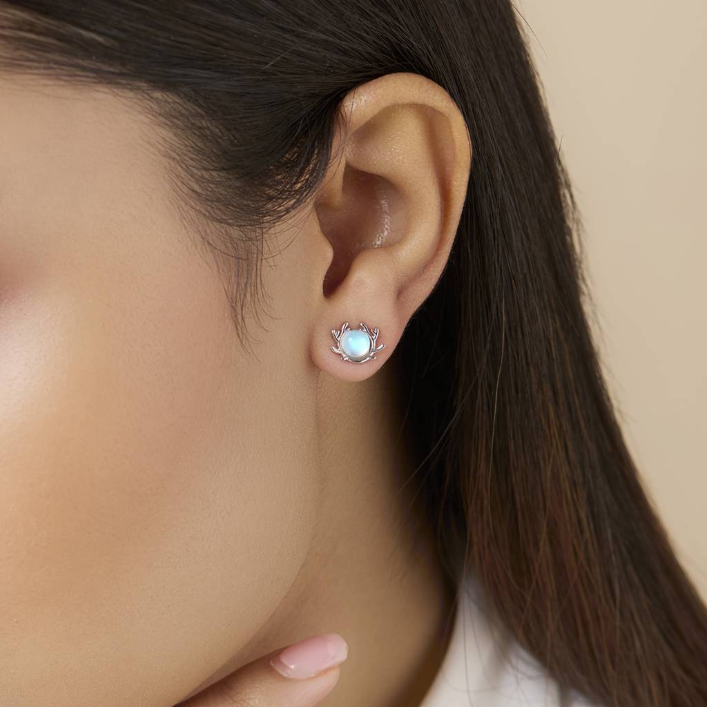 Winter Moon Silver Stud Rhodium Plated Earrings : EAR-21025-R