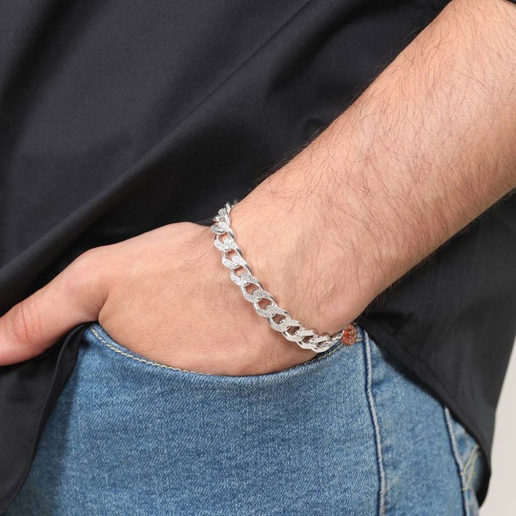 Elegant Masculinity Rhodium Plated 925 Sterling Silver Men'S Bracelets : BR-80379-R