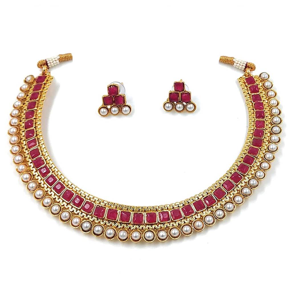 Peora Traditional Gold Plated Choker Necklace & Stud Earrings Jewellery Set For Women Girls : PF04N3391R