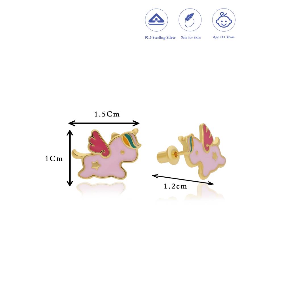 Unicorn 18K Gold Polish Silver Stud For Kids(8+ Yrs) : KS-5